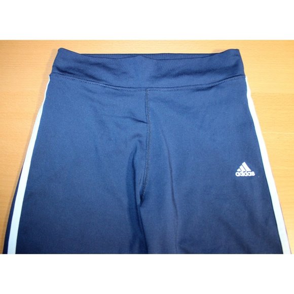 Girls Adidas Climalite 3 White Stripes Elastic Waist Pants Medium Blue Athletic - Picture 2 of 6